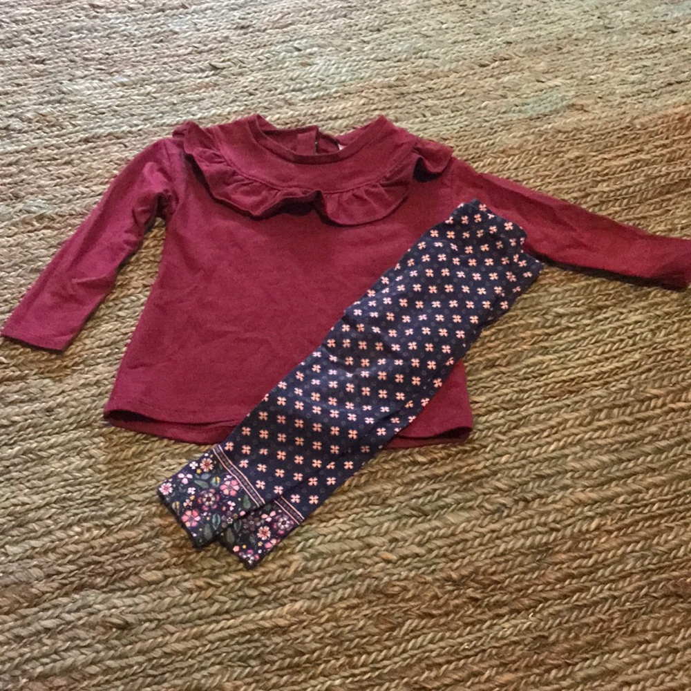 Carters burgundy ruffle sweater w/ floral leggings